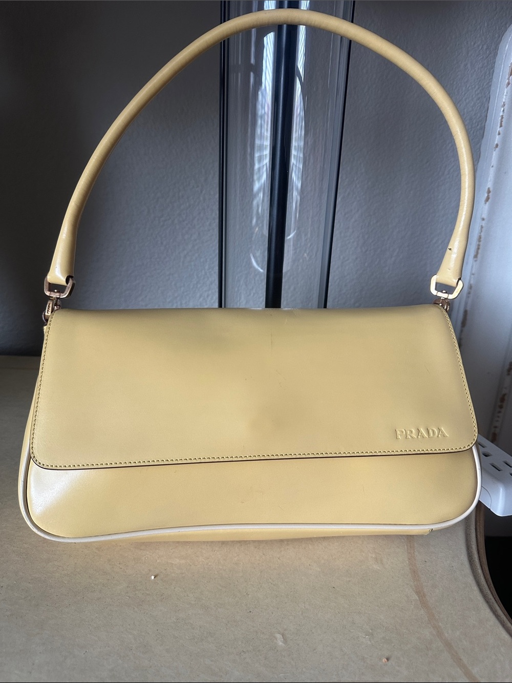 PRADA Butter Yellow Leather Shoulder Bag